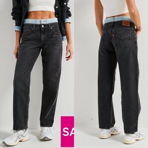 LEVI'S Women's Blue Black Wash '94 Baggy Straight Jeans w/ Layered Waist Size 28